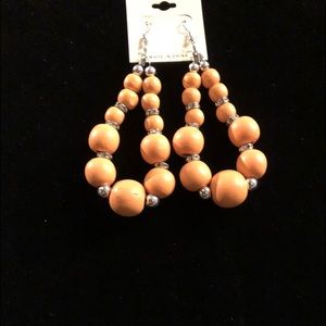 Orange large wood beaded earrings